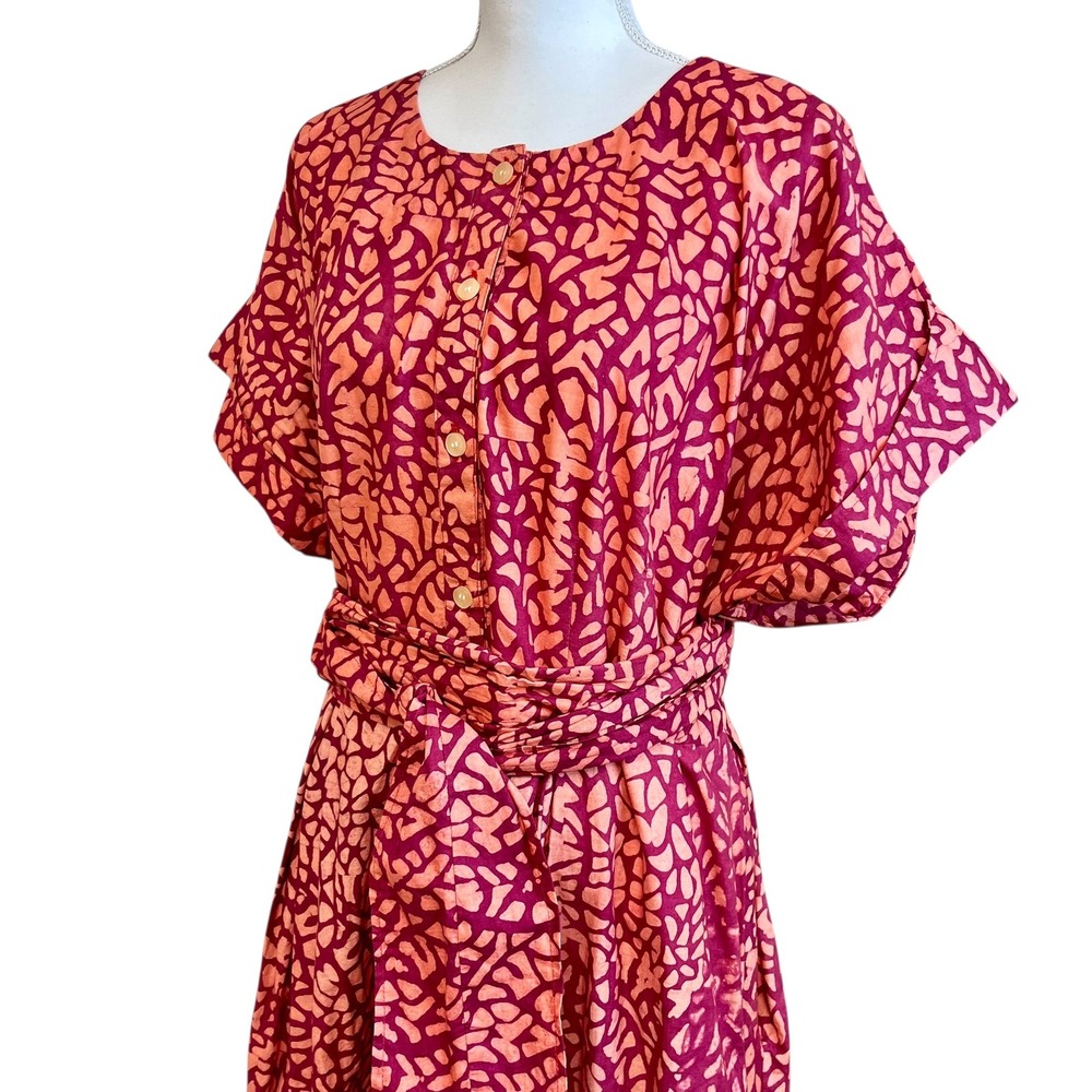 SIKA Anthropologie Mosaic Dress Size 26 W Batik Print Tie Belt Short Sleeve - Picture 6 of 14